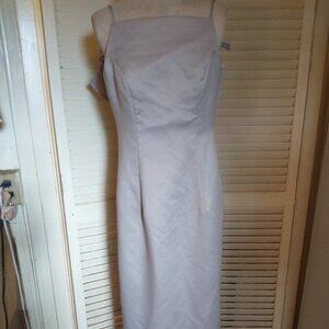 Joanie G silver long straight satin dress thin strap sz 3/4 front fitting dart